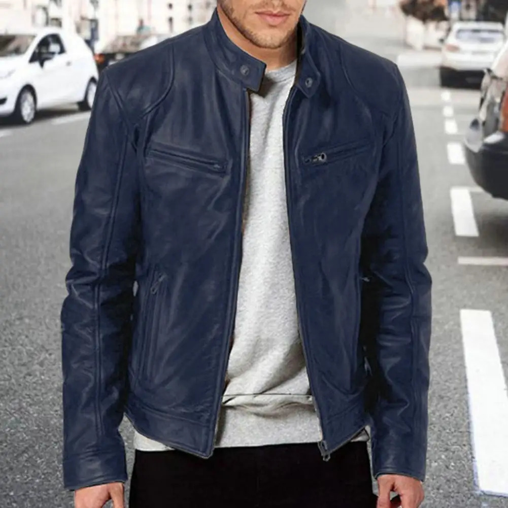 Mens motorcycle leather jacket ultra-thin slim fit short jacket lapel PU jacket autumn zipper holder windproof leather jacket mens clothing 241031