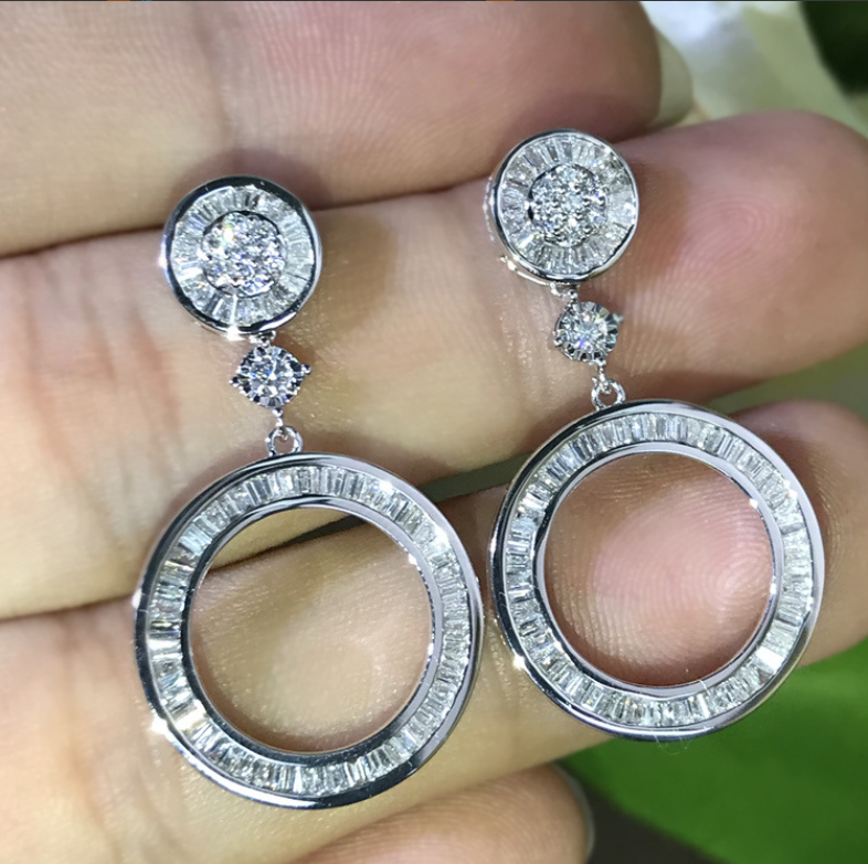 Circle Dangle Earrings: 2024 Jewelry Sterg Sier Princess White Zircon Party Wedding Earring for Women