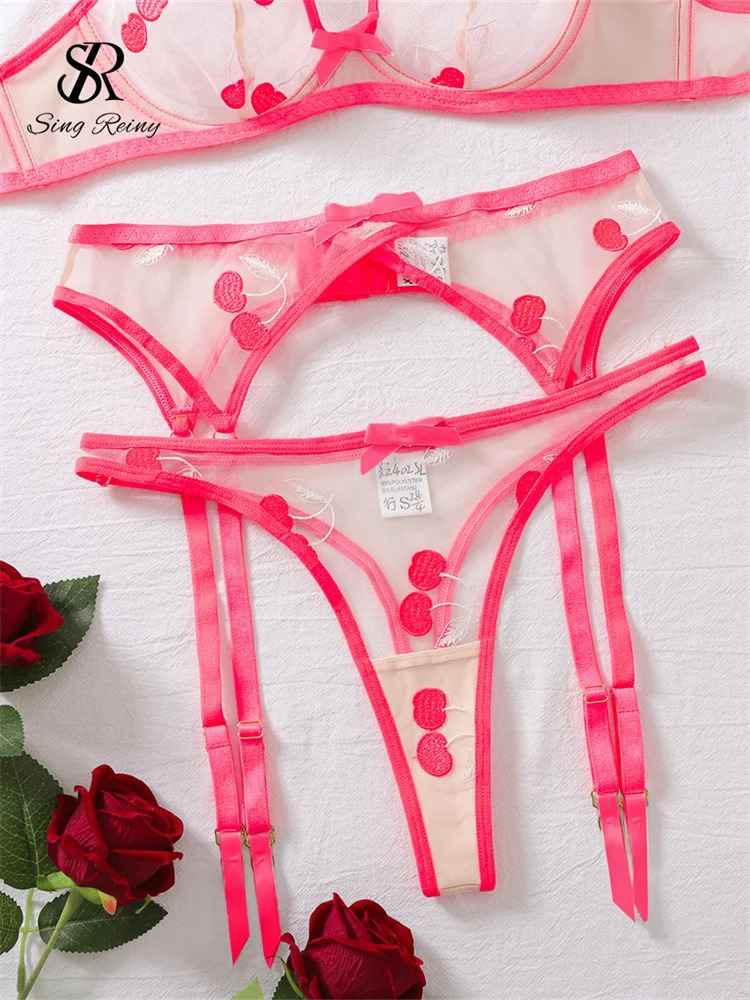 SINGREINY Cut Erotic Sheer Sexuality Underwear Sets 2024 Female Club Slim Sleepwear Fashion Embroidery Amatory Lingerie Suits 241031