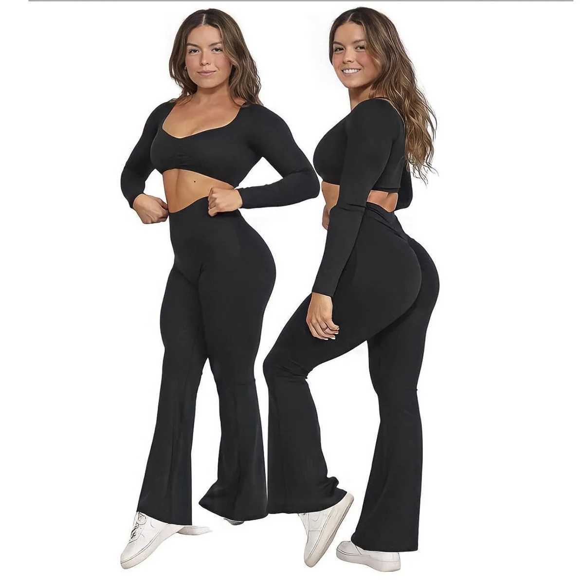 Long Sleeve top Flared Pants Fitness Suits Sell Separately Sports Gym Training Yoga 2 Piece Sets Womens Outfits Workout ClothesXJ250109