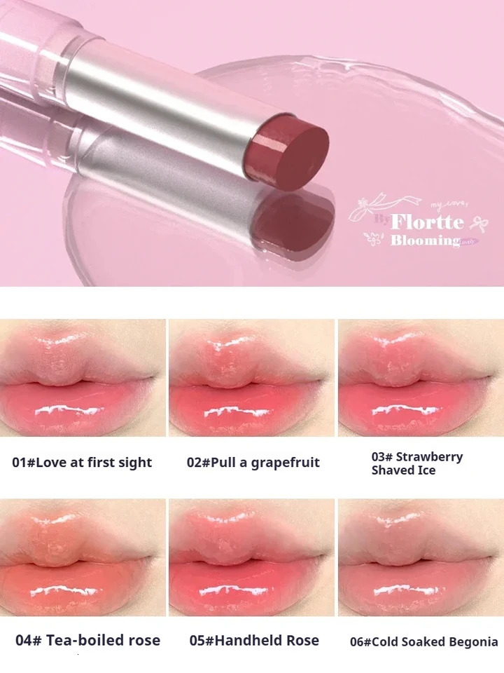 FLORTTE Lipstick Blooming Cute series mirror water lipstick is not easy to stick to the cup Solid lipstick Cute girl makeup 241031