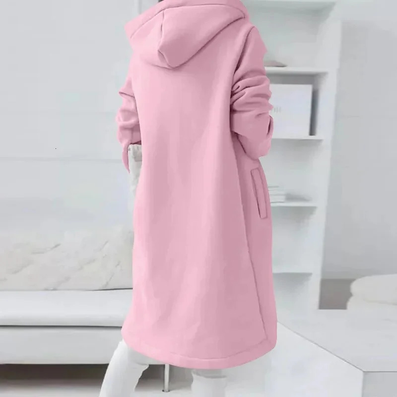 Autumn Casual Women Long Hoodies Sweatshirt Coat Zip Up Outerwears Hooded Jacket Winter Pockets Outwear Female Warm Tops 240318