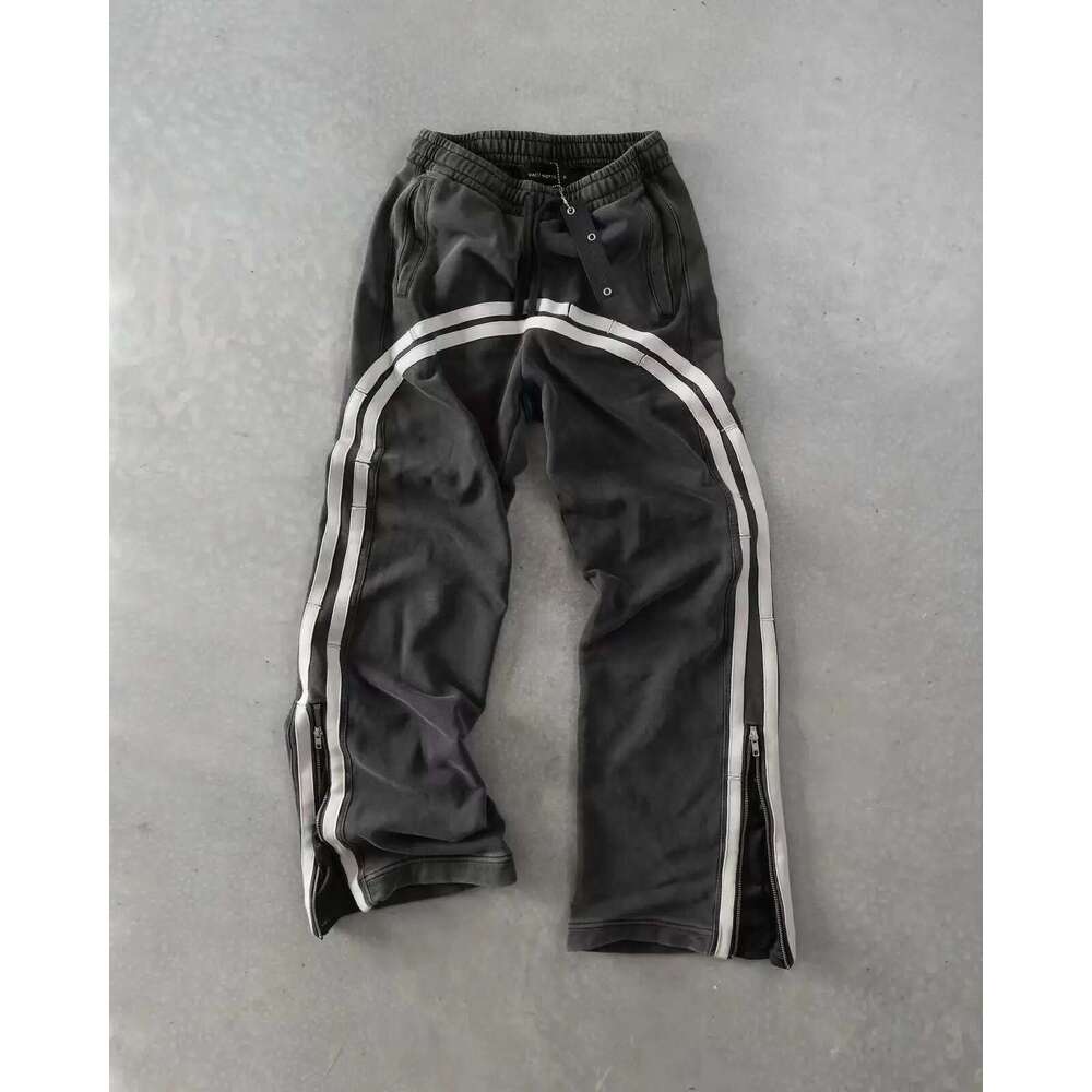 Y2k Cargo Haruku Double Stripes Zipper Embroidered Waist Retro Streetwear High Waisted Wide Leg Pants Men Women Trousers