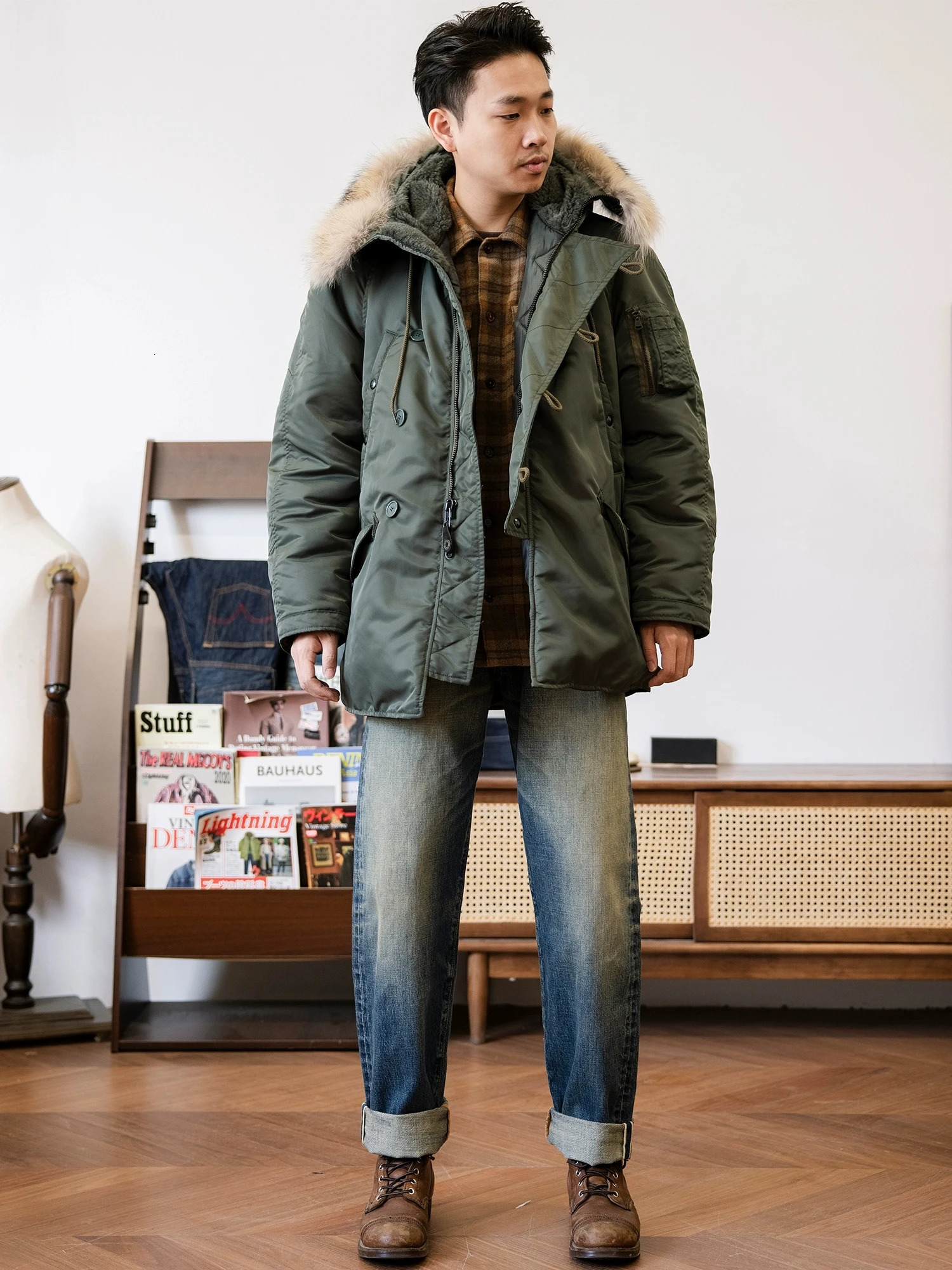 N3B0001 Big Size High Quality Cotton Jacket Casual Stylish Fur Collar Wool Lining N3B Coat 241031