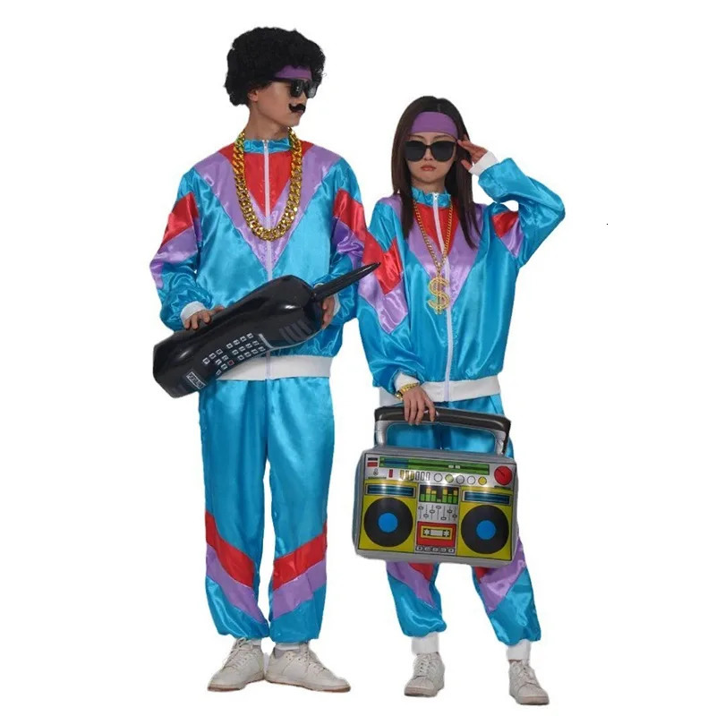 80s 90s Retro Disco Suit Adult Men Cosplay Party Stage Costume Fashion Color Matching Sportswear 241031