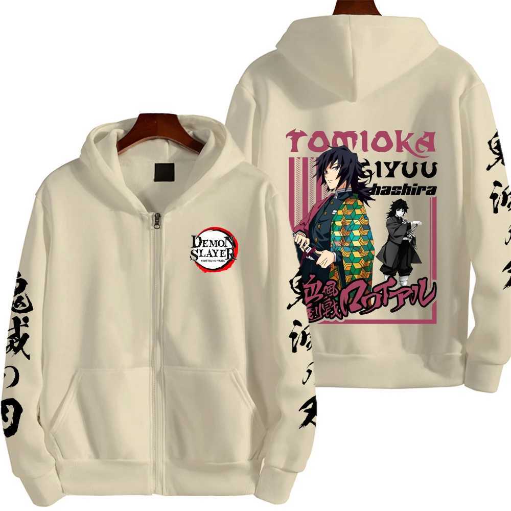 Tomioka Giyuu Devil Killer Mens Zipper Hoodie Spring and Autumn Fashion Womens Sportswear Cartoon Couple Jacket Coat X241031