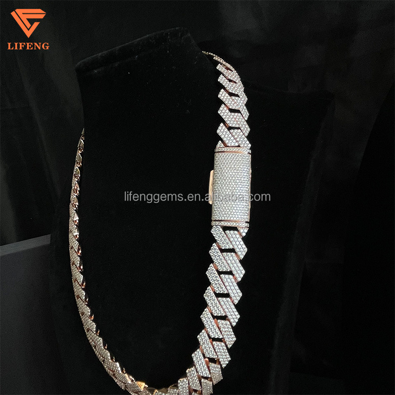 Customization Hip Hop Cuban Link Chain Necklace 18mm White Gold Plated Iced Out Moissanite Diamond Cuban Chain for Men