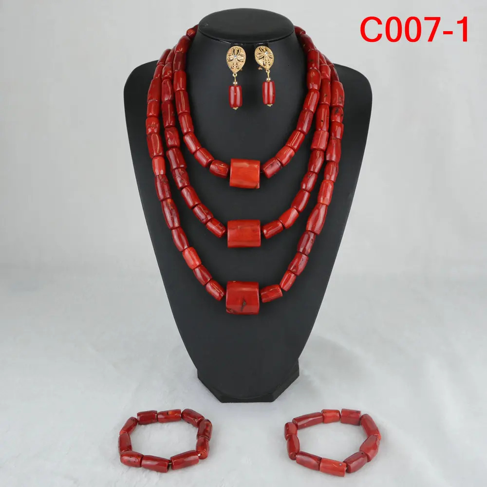 Nigeria Wedding African Beads Orange Primitive Coral Bridal Jewelry Set 241031