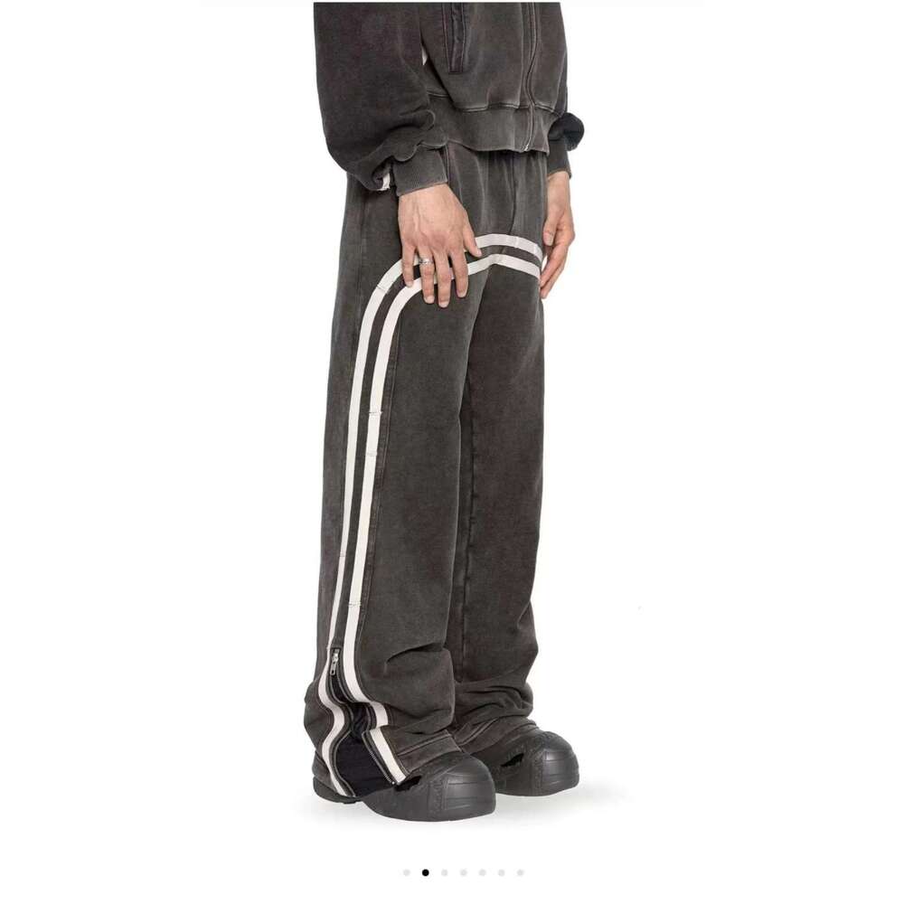 Y2k Cargo Haruku Double Stripes Zipper Embroidered Waist Retro Streetwear High Waisted Wide Leg Pants Men Women Trousers