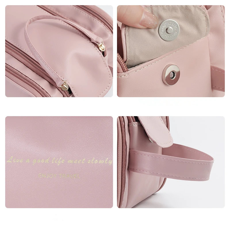 Pink Hard Frame Double Zipper Makeup Bag Makeup Box Soft PU Toilet Storage Box Korean Style Female Organizer 241031