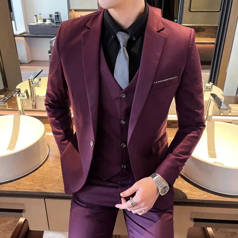 Blazer Vest Pants Mens Fashion Business Gentleman Professional Formal Dress Korean Version Banquet Suit M6XL 241031