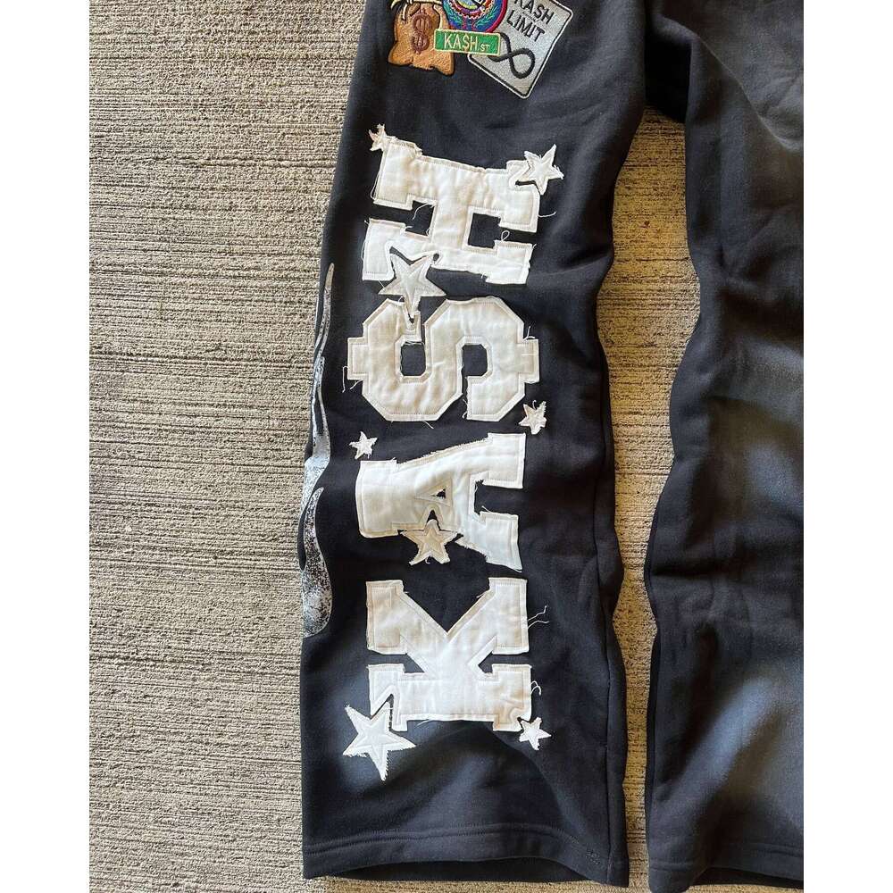 American Sweatpants Y2k Men Gothic Hip Hop Letter Patch Retro Double Layer Design Baggy Elastic Waist Jogging Casual Pants