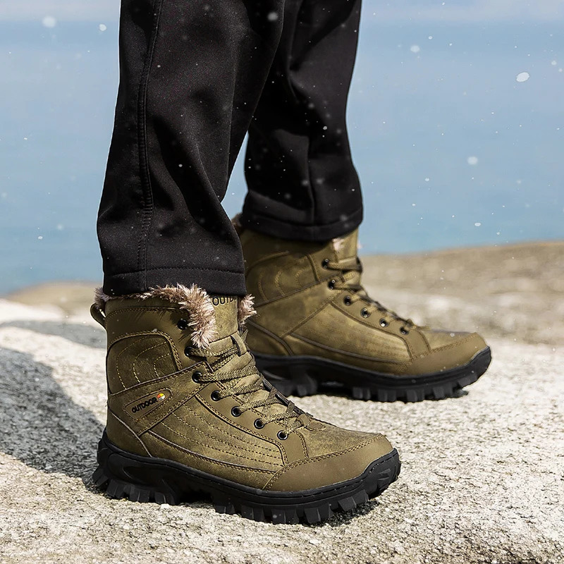 Mens Winter Snow Outdoor Waterproof Leather Sneakers Super Warm Male Man Hiking Boots Work Shoes 241031