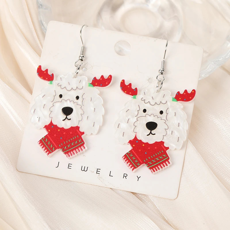 1Pair Christmas Animals Woman Dangle Earrings Acrylic Dog Cat Drop For Girl Birthday Gift 241031