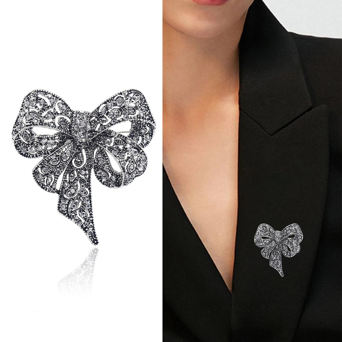 Sparkling Bow Brooches for Women Unisex Butterfly Pins Office Party Friend Gifts Jewelry Accessories 241031