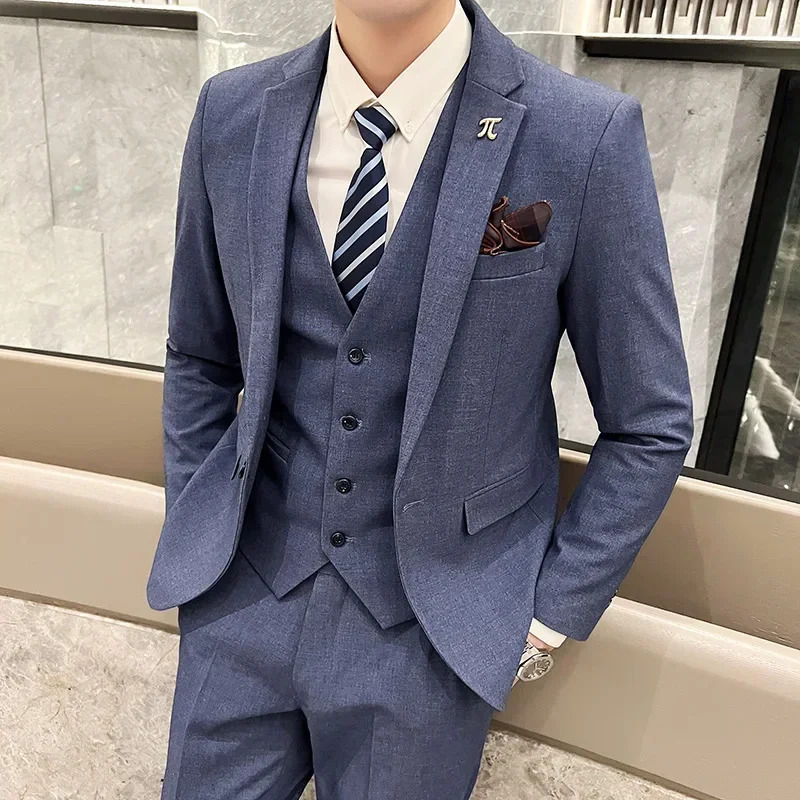 S-5Xl Jacket Vest Pants Boutique Solid Color Casual Business Office Slim Mens Suit Groom Wedding Gown Blazer Waist Coat Trousers
