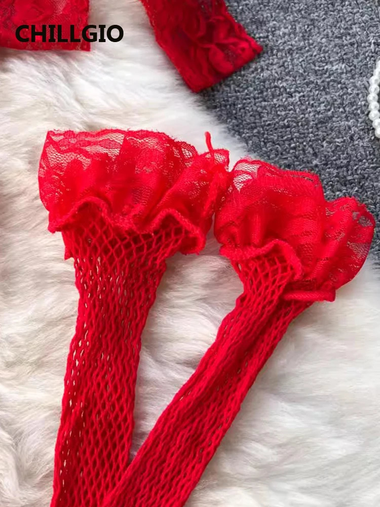 CHILLGIO Women Transparent Floral Lace Bra Brief Suit Fashion Tight Erotic Underwear 3 Piece Sexy Intimate Lingerie Stocking Set 241031