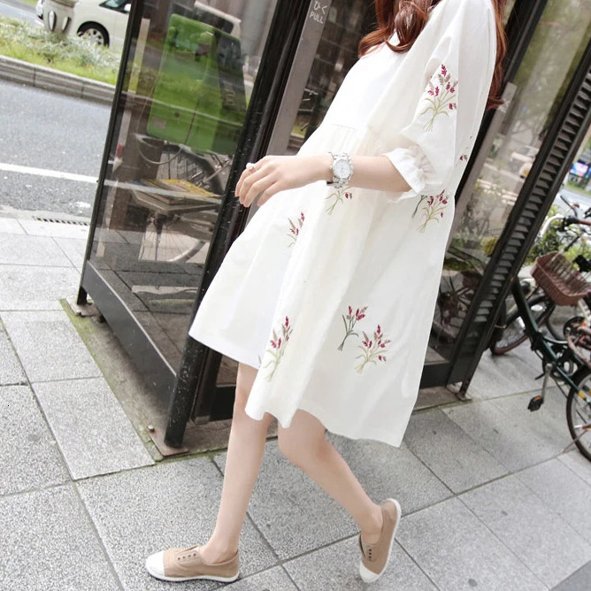 Maternity Clothing China Casual Floral Dress Cotton Loose for Pregnant Women Clothes Pregnancy 240318
