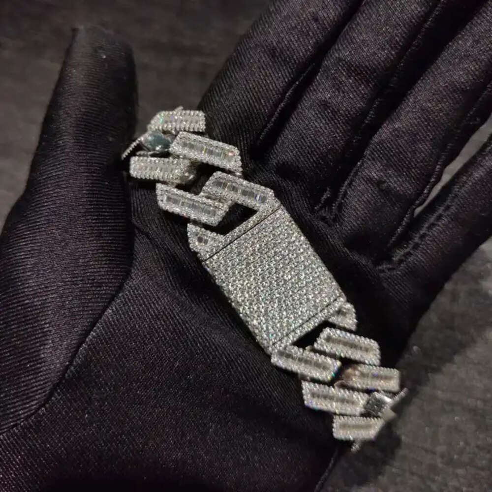 Hip Hop Men Jewelry 925 Sterling Silver Ice Out 20mm Cuban Link 4rows Emerald Moissanite Cuban Chain Link Bracelet