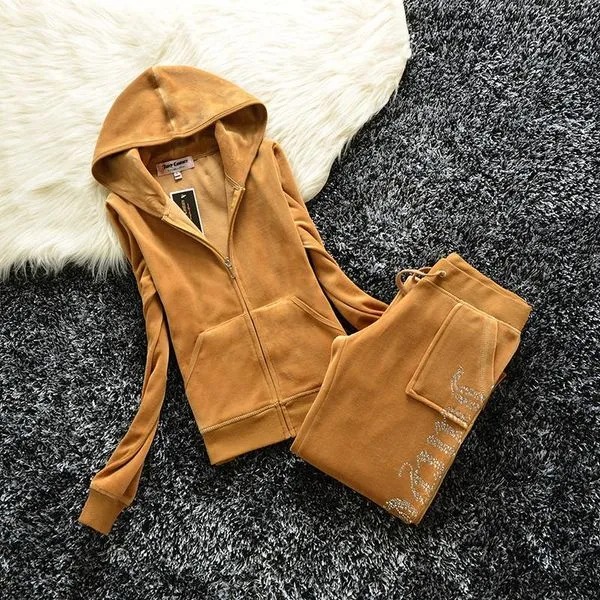 Women's Tracksuit - Comfortable Velour Two-Piece Suit, Soft Spring/Autumn Sportswear Set, Available in Sizes S-3XL C260312