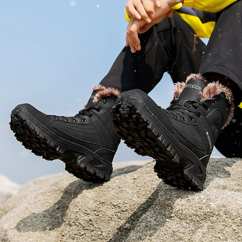 Mens Winter Snow Outdoor Waterproof Leather Sneakers Super Warm Male Man Hiking Boots Work Shoes 241031