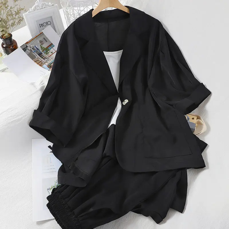 Sexy White Strap Casual Jacket Blazer Lace Up Wide Leg Pants Three Piece Elegant Womens Set Summer Outfits 240329