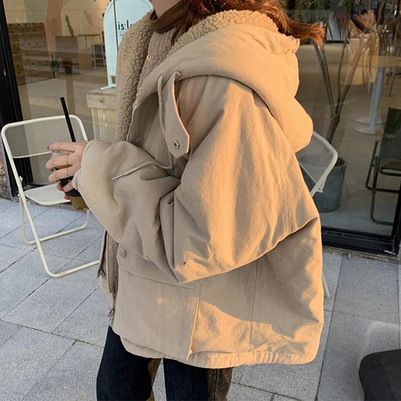 Autumn and Winter Soft Jacket Double sided Coat Womens Hooded Thick Coat Womens Warm Long Sleeve Top Parkas coat women 241031