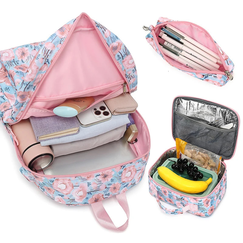 DOXUNGOO Girls Women School Bags College Bookbag Fits 14 Inch Laptop Bag Backpack Set With Lunch Pack Pencil Case 3Pcs 241029