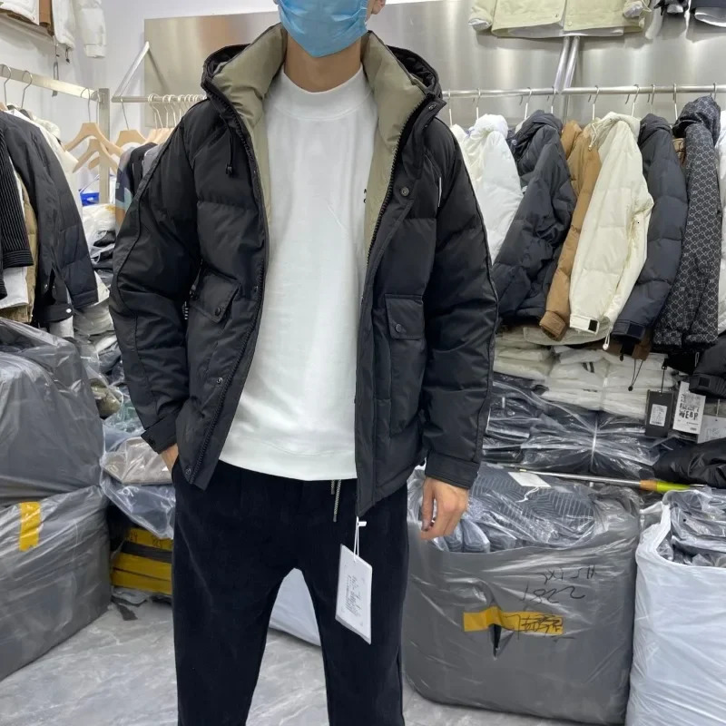Mens Down Jacket Winter Coat Loose Leisure Park Thickened Warm Fashion Coat Hooded Handsome Coat 241031