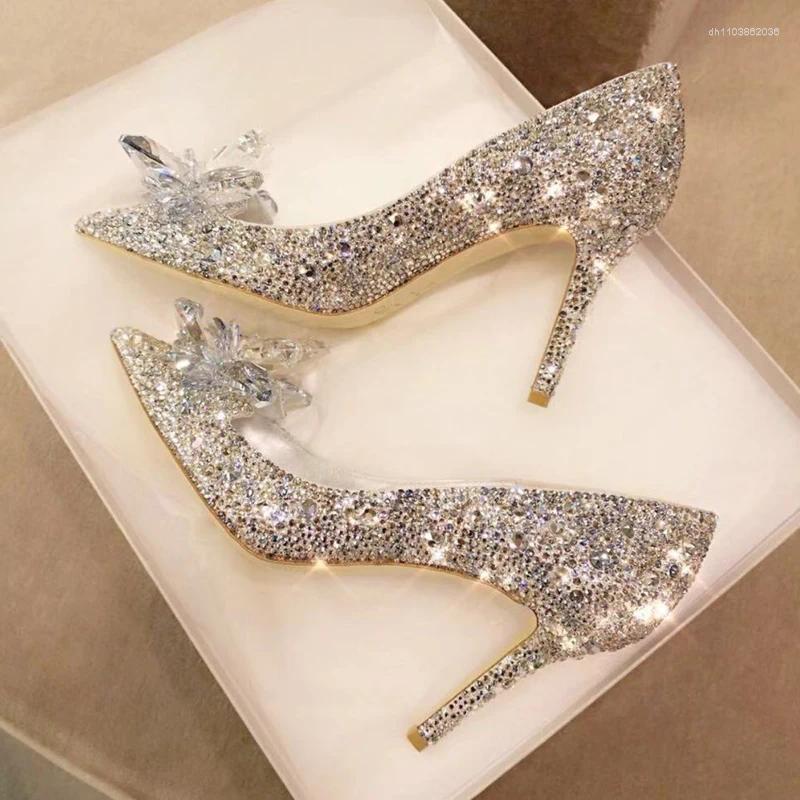 Dress Shoes 2024 Est Rhinestone High Heels Women Pumps Pointed Toe Woman Crystal Party Wedding 5cm/7cm/9cm dh911068014