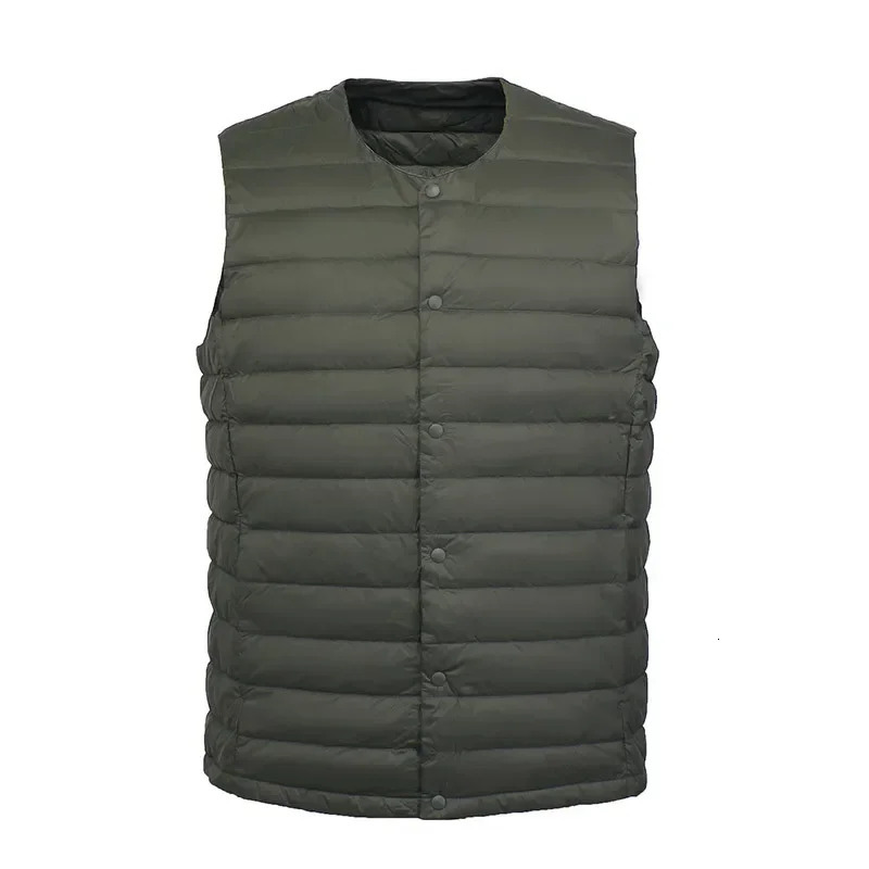 Men Autumn Winter Warm Sleeveless Line Puffer Jacket 2023 Vneck Slim Ultra Lightweight Packable Mens Down Vest Coats 241024