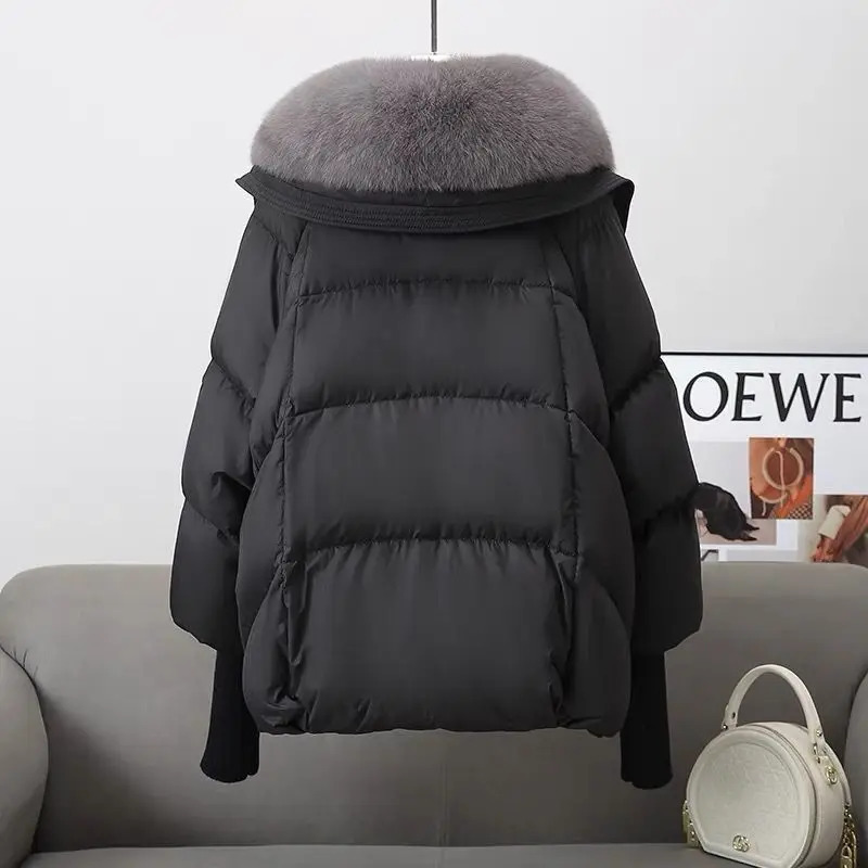 2025 Winter Down Short Padded Jacket Women Parkas Fur Collar Thick Cotton Coats Clothes Black Casual Outerwear Female 241031