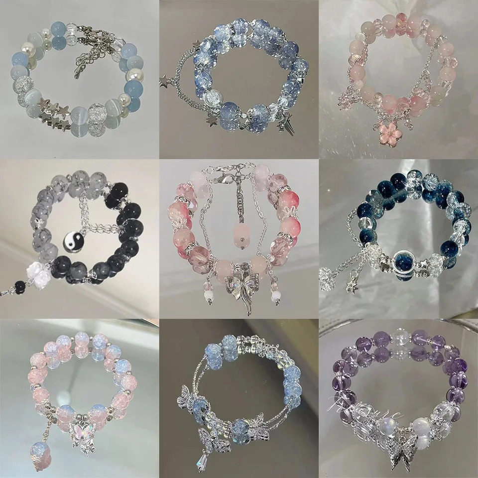 Simple Beads Crystal Bracelet For Women Girls Korean ins Flower Feather Tassel Bracelets Friend Jewelry Gifts 2024 241031