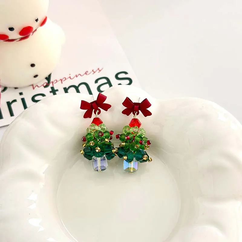 Christmas Tree Dangle Earrings for Women Exquisite Cute Red Bow Earring Shiny Ear Accessories Trendy Festival Jewelry 241031