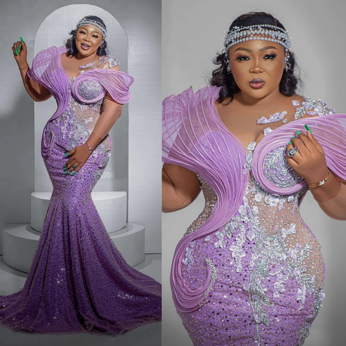 2024 Plus Size Prom Dresses For Special Occasions Evening Dresses Elegant Sheer Neck Long Sleeves Sequined Lace Pearls Beaded Birthday Gowns Reception