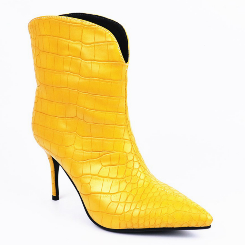 Snakeskin Cowboy For Women Sexy White Heels Waterproof Black Yellow Women's Ankle Boots Short Shoes Pointed Big Size