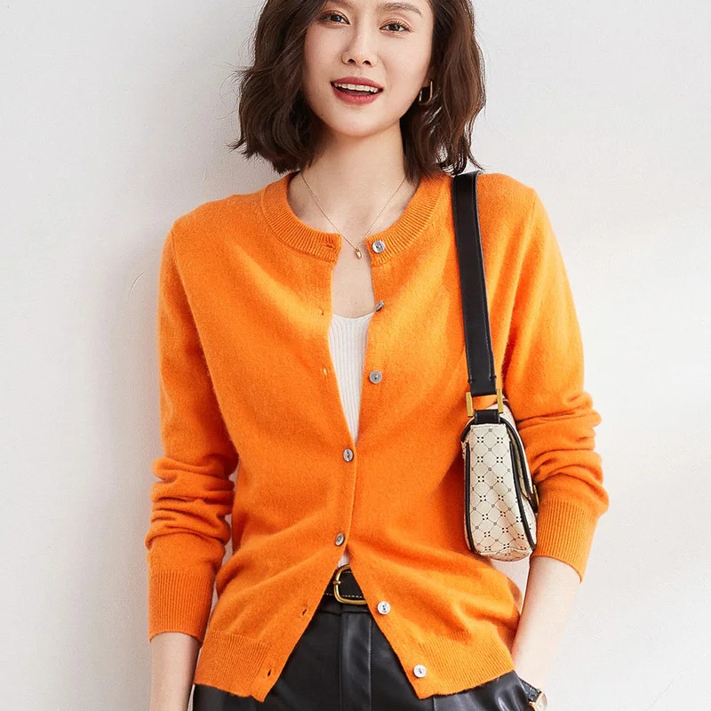 Women Cardigans Sweater Oneck Spring Autumn Knitted Cashmere Solid Single Breasted Womens Sweaters 241031