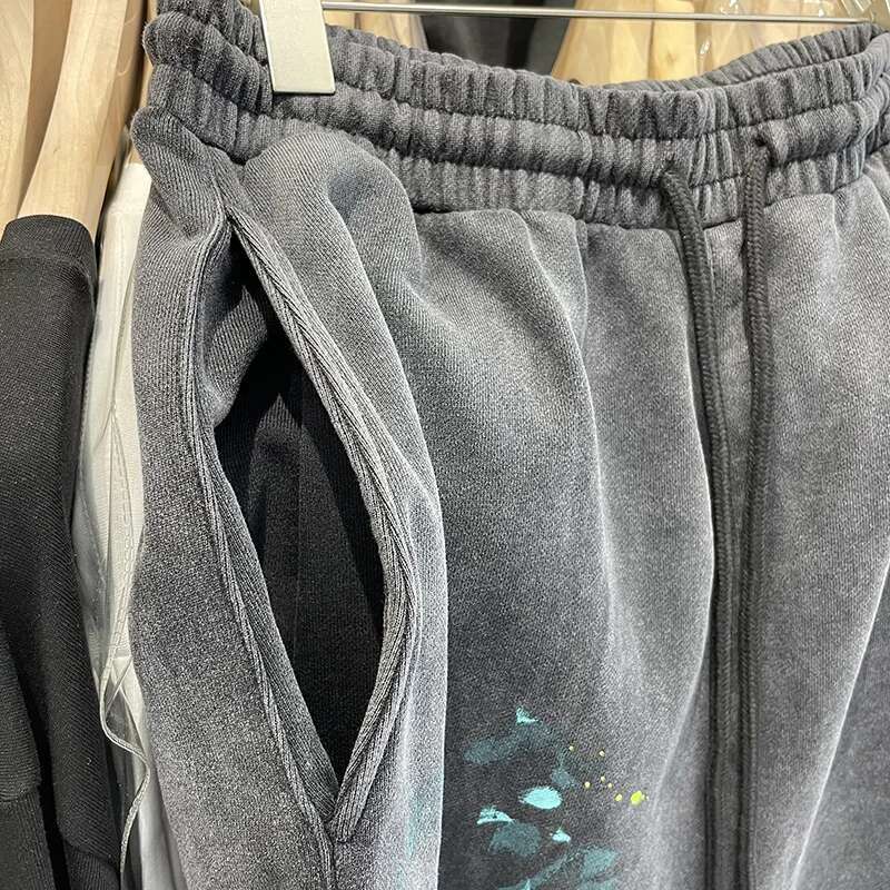 SAINT Clothing Handmade Ink Spray Retro Style Loop Fabric Summer Men's And Women's Casual Shorts Wash Black High Quality