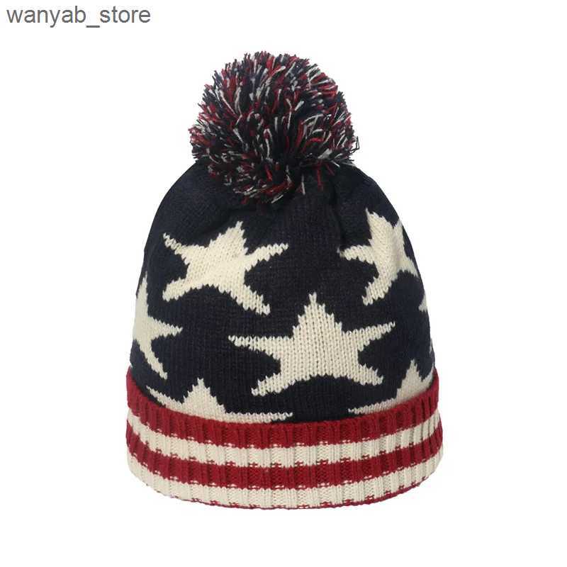 Wide Brim Hats Bucket Hats Winter Beanie Cuffed Knit Warm Hat for Men Women Youth Boys Girls American Flag Outdoor Ski Sports Hiking Caps L240910