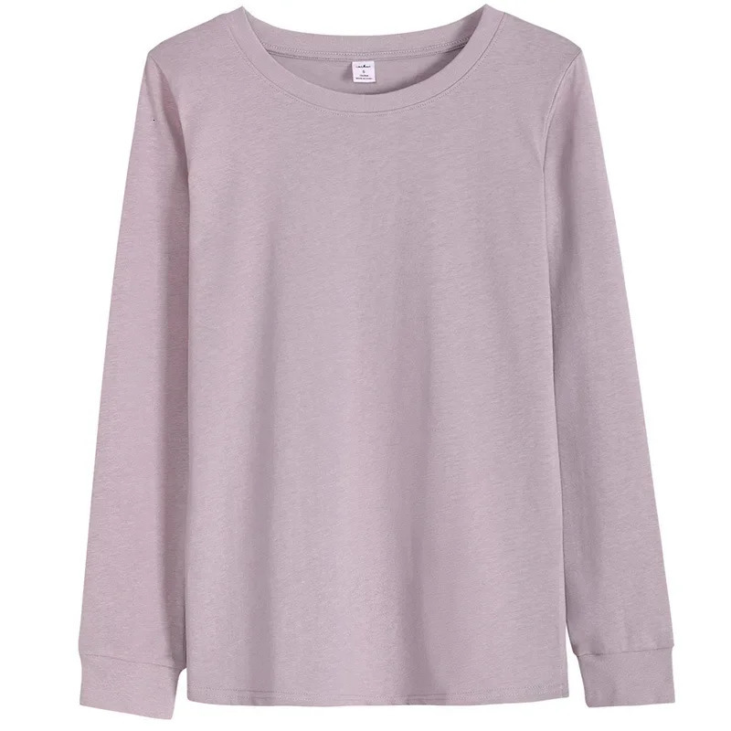 Long sleeved round neck womens T-shirt solid color casual womens bottom shirt womens cotton T-shirt clothing wholesale 241031