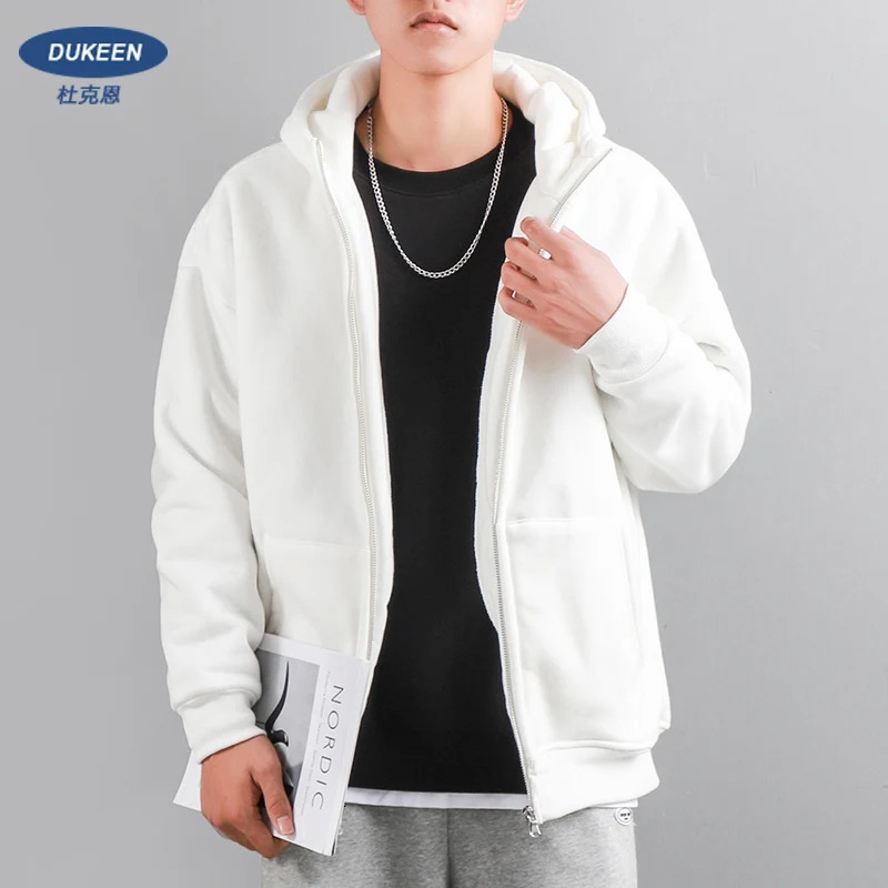 Dukeen Winter Hoodies for Men with Fleece Thicken Warm ZipUp Hooded Shirt Casual Solid Color Woman Clothing White Black Coat 241031