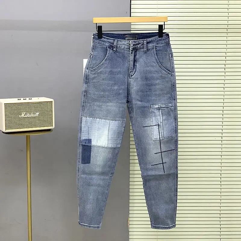 2024 Casual Denim Jeans for Men Clothes Spring and Autumn Wash Patchwork Jeans Korean Style Tapered Leg Pants 241024