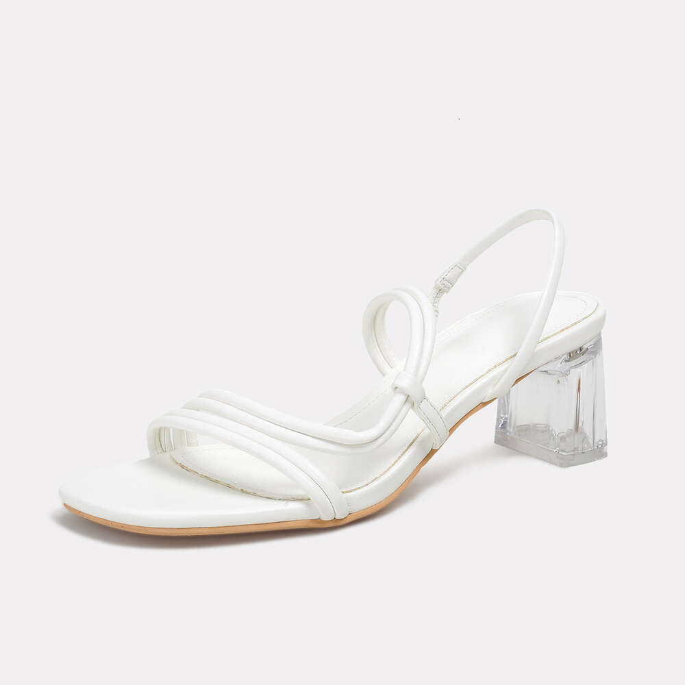 Summer New Transparent Thick Heel High Heel Shoes with White Ribbon French Sandals for Women ddmythur