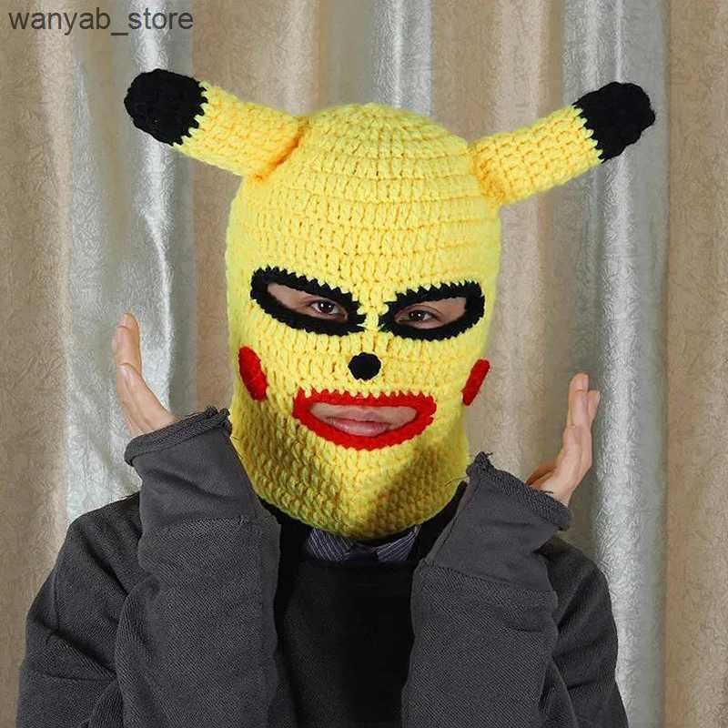 Wide Brim Hats Bucket Hats Funny Spoof Pullover Hat Men Women Cartoon Handmade Knitted Hat Halloween Bully Robber Woolen Mask Sunglasses Amuse Head Co