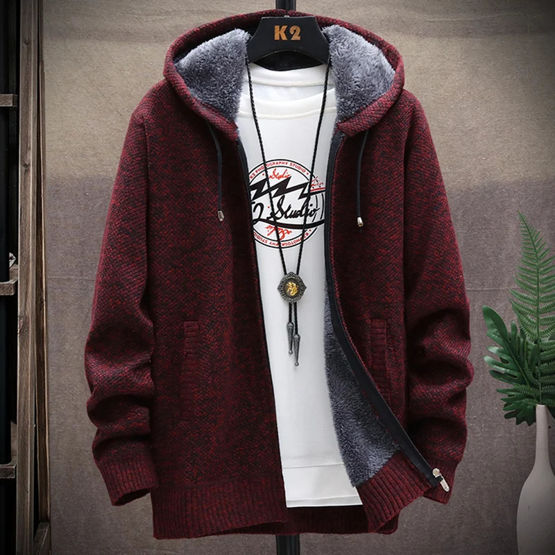 Autumn and Winter mens wool jacket plush thickened classic vintage cardigan Hoodie casual loose tops 241031