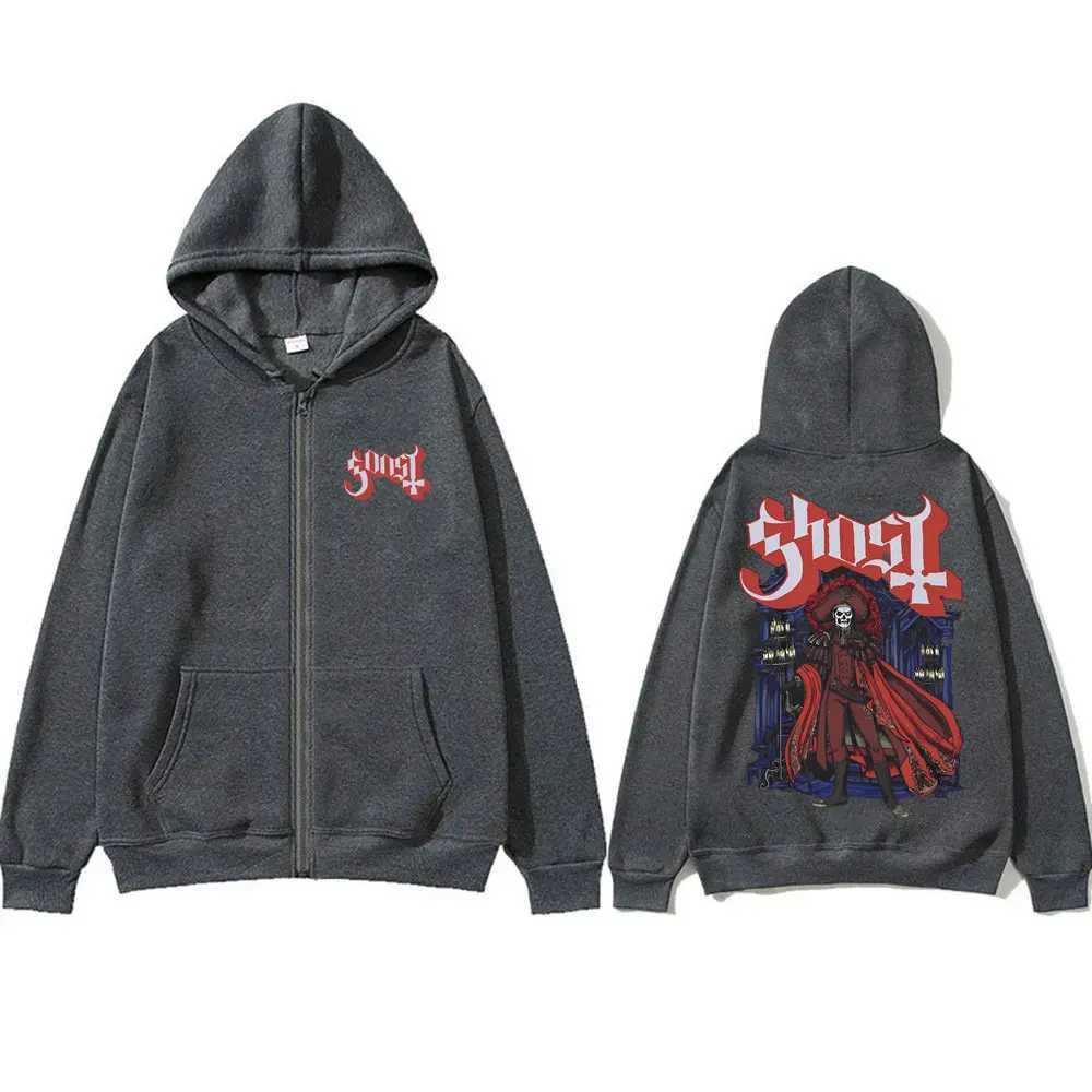 Ghost Band Zipper Hoodie Mens Flce Cotton Oversized Zipper Hoodie Mens Retro Gothic Rock Metal Music Zipper Jacket X241031 - view 3