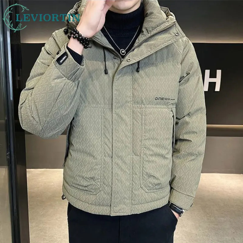 Fashion Vintage Down Jacket For Men Fall Winter Warm Parka Coats Male Lightweight Stand Up White Duck Hooded Puffer 241024