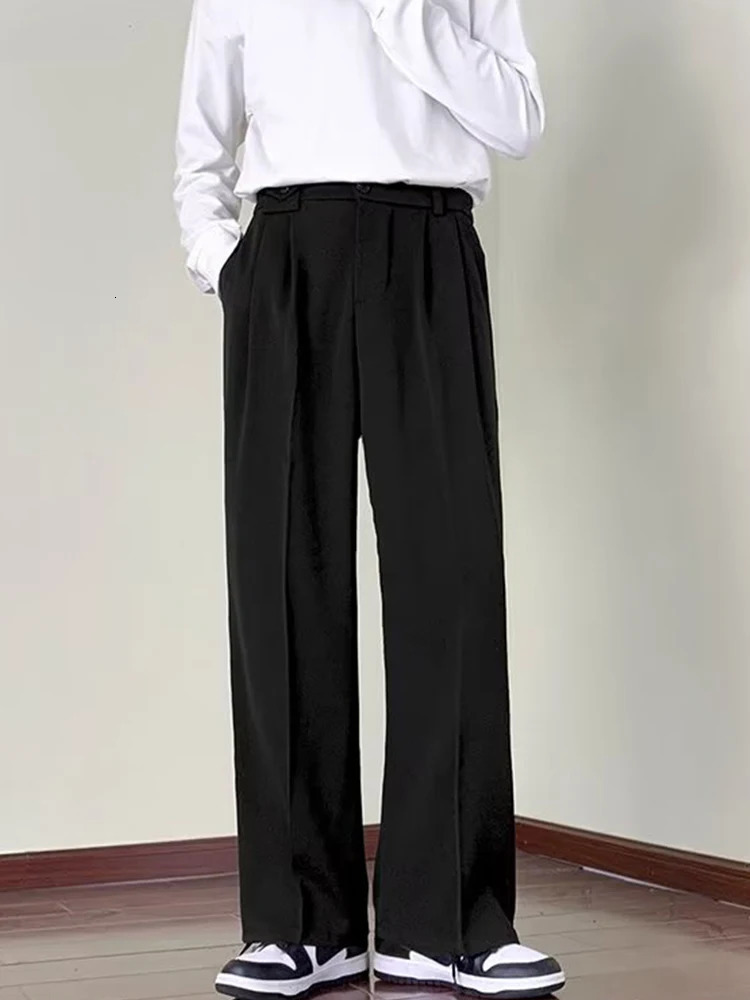 Wide leg suit pants for men Japanese style ancient drape floor mop versatile ins Korean loose straight 240321
