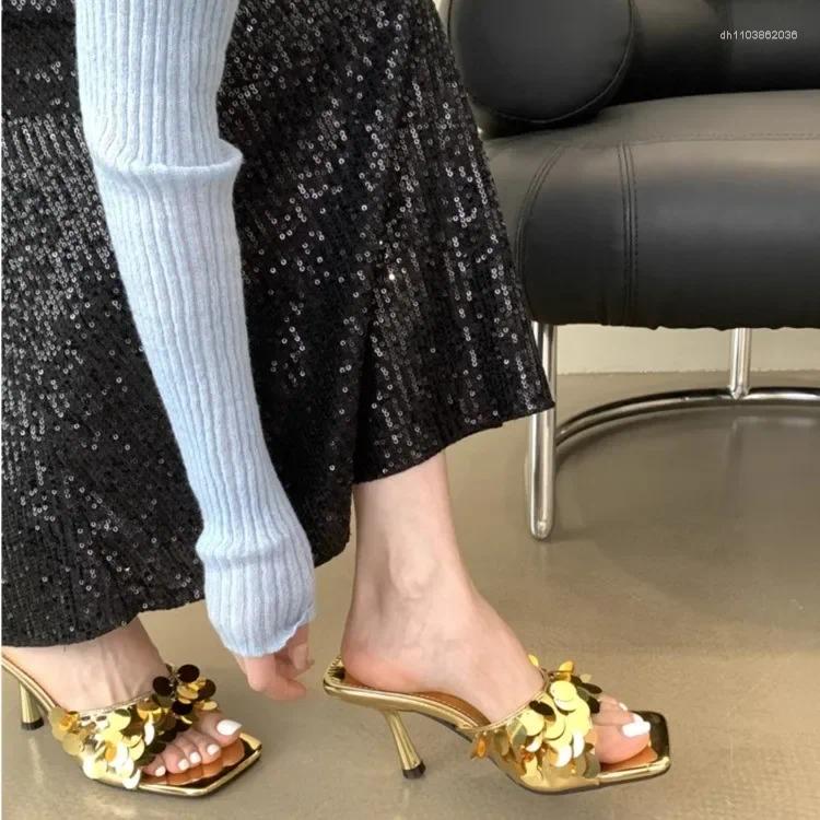 Dress Shoes In Ladies Pumps Thin Heels Designer Fashion Shallow Bling Female High Slides Sandals For Women