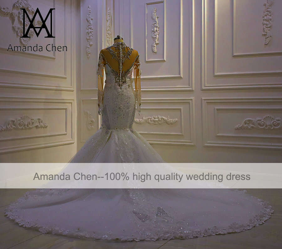 robe femme Full Sleeve Rhie Crystal Mermaid Handmade Wedding Dress
